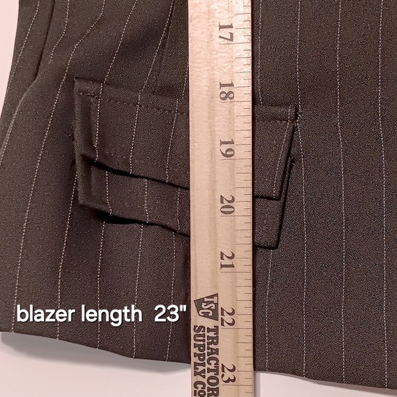 VTG 90 USA Gorpcore Goth Black Pin Stripe Suit Blazer Mini Skirt 3/4 Long Sleeve - Picture 11 of 16